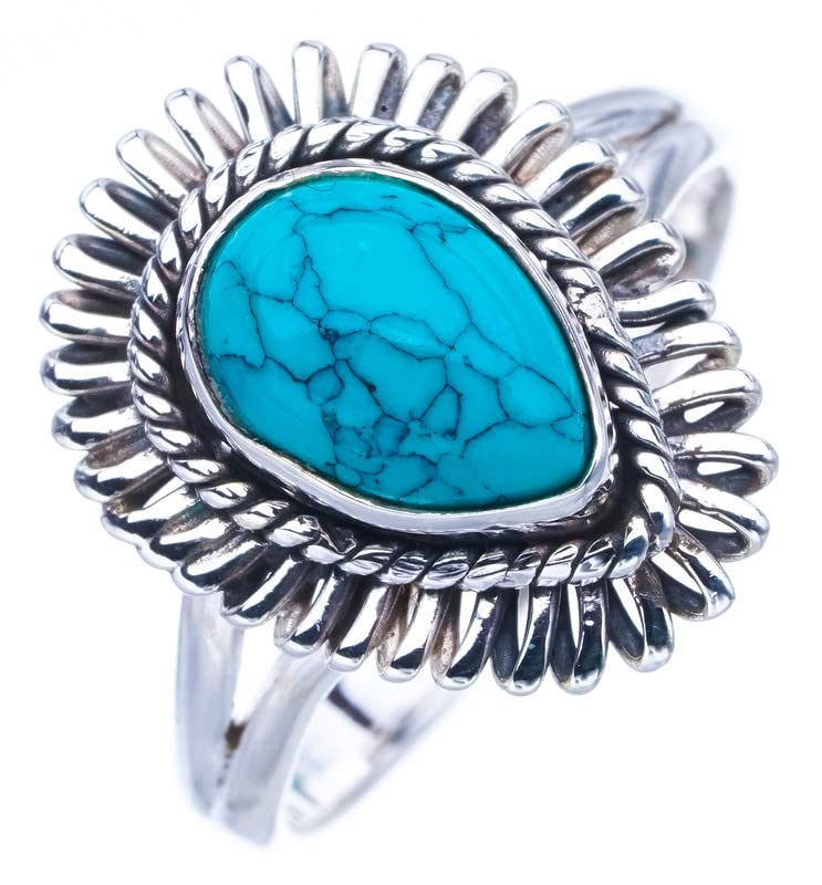 StarGems® Natural Turquoise Handmade 925 Sterling Silver Ring 7.75 F0400