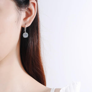 StarGems® Four Prong 1ct×2 Moissanite 925 Silver Platinum Plated Dangle Earrings EX109