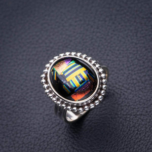 StarGems  Natural Rainbow Dichroic Glass Handmade 925 Sterling Silver Ring 7.5 D5235