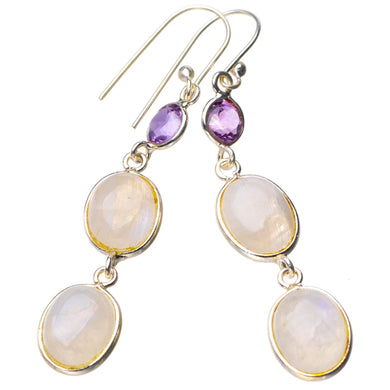 StarGems  Natural Rainbow Moonstone And Amethyst Handmade 925 Sterling Silver Earrings 2