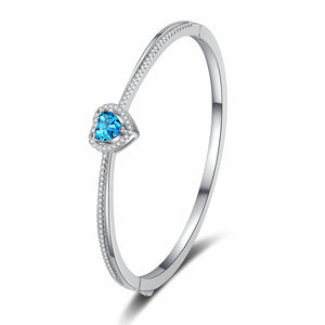 StarGems® Royalblue Heart-Shape 1.45cttw Moissanite 925 Sterling Silver Platinum Plated Bangle Bracelet For Women BX000