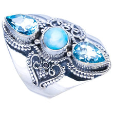 StarGems  Natural Larimar Blue TopazHandmade 925 Sterling Silver Ring 6.75 F0094