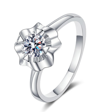 StarGems® Flower Four Prong 0.3-0.5ct Moissanite 925 Silver Platinum Plated Ring RX012