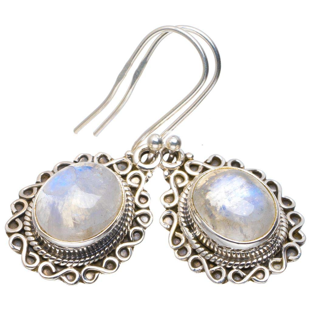 StarGems  Natural Rainbow Moonstone Handmade Unique 925 Sterling Silver Earrings 1.5