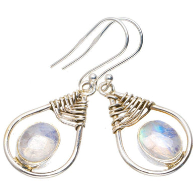 StarGems® Natural Rainbow Moonstone Handmade Unique 925 Sterling Silver Earrings 1.5