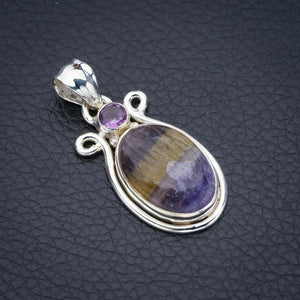 StarGems  Natural Fluorite Amethyst Handmade 925 Sterling Silver Pendant 1.5" F4585