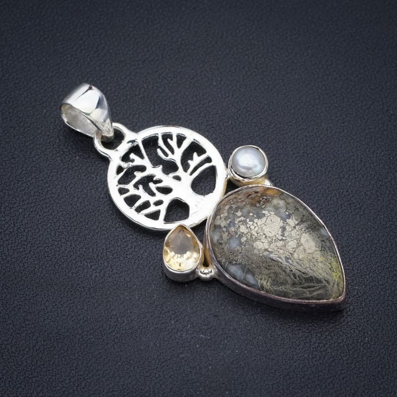 StarGems® Natural Apache Parmyorite River Pearl,Citrine Tree Handmade 925 Sterling Silver Pendant 2