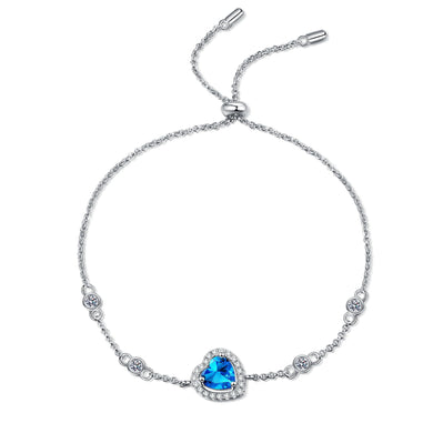 StarGems® Royalblue Heart-Shape 1ct Moissanite 925 Sterling Silver Platinum Plated Adjustable Bracelet For Women 16+5cm  BX019
