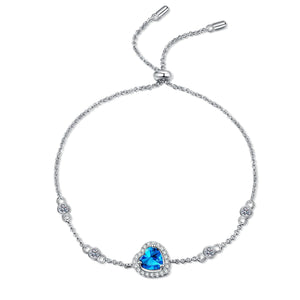 StarGems® Royalblue Heart-Shape 1ct Moissanite 925 Sterling Silver Platinum Plated Adjustable Bracelet For Women 16+5cm  BX019