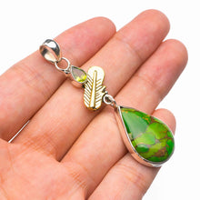 StarGems  Natural Two Tones Copper Turquoise And Peridot Feather Handmade 925 Sterling Silver Pendant 2.5" D5513