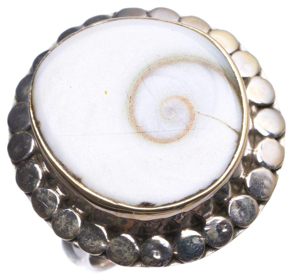 StarGems® Natural Shiva Shell Handmade Unique 925 Sterling Silver Ring, US Size 5.75 T7563