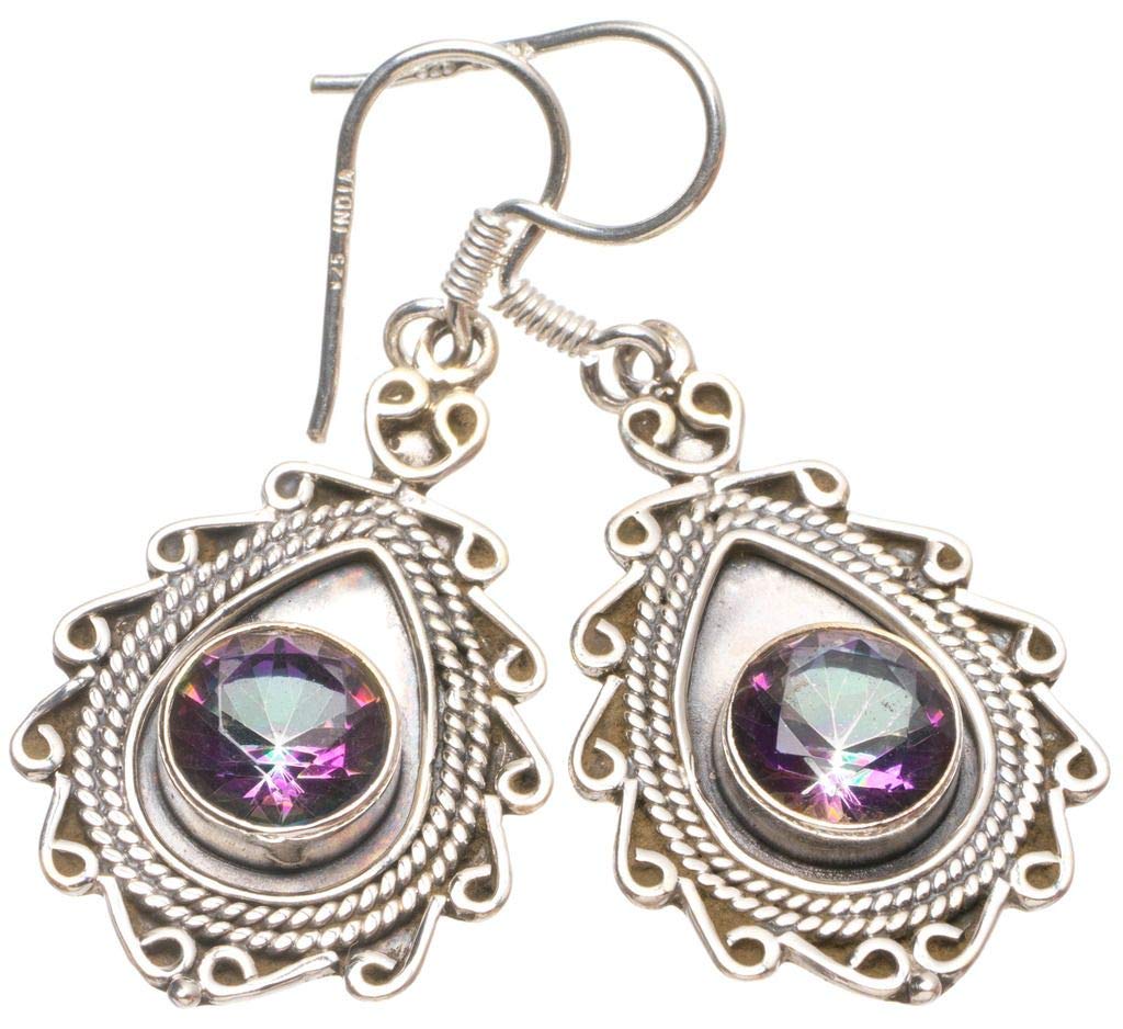 StarGems  Natural Mystical Topaz Handmade Mexican 925 Sterling Silver Earrings 1 1/2