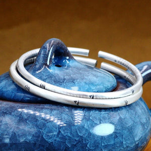 StarGems® Opening Dull Polished 'Heart Sutra' Handmade 999 Sterling Silver Bangle Cuff Bracelet For Women Cb0006