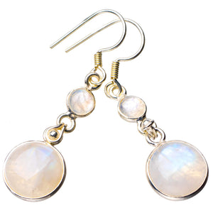 StarGems® Natural Rainbow Moonstone Handmade 925 Sterling Silver Earrings 1.75" D7293