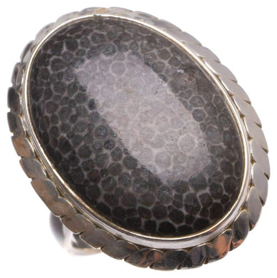 StarGems  Natural Septarian Geode Handmade Vintage 925 Sterling Silver Ring, US Size 7.5 T7966