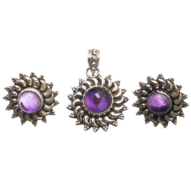 StarGems® Natural Amethyst Handmade 925 Sterling Silver Jewelry Set, Earrings Stud:3/4