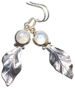 StarGems  Natural Rainbow Moonstone Handmade Unique Leaf Shape 925 Sterling Silver Earrings 2" X4070