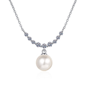 StarGems® 8mm River Pearl Minimalist 0.36cttw Moissanite 925 Silver Platinum Plated Necklace 40+5cm NX082