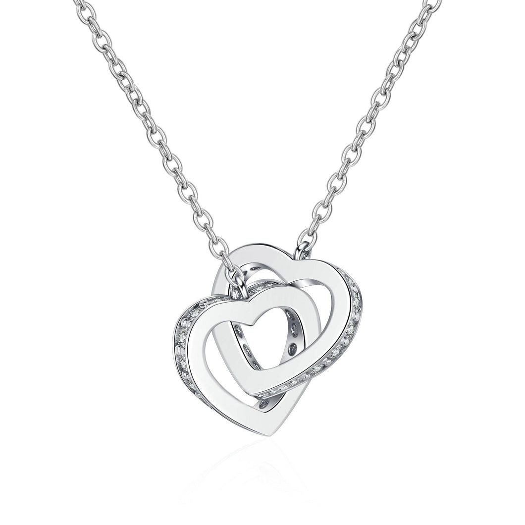 StarGems  Double Hollow-Out Heart 0.48cttw Moissanite 925 Silver Platinum Plated Necklace 40+5cm NX100