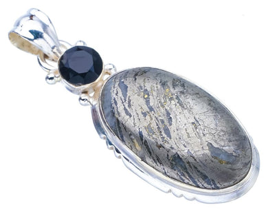 StarGems  Natural Apache Parmyorite Black Onyx Handmade 925 Sterling Silver Pendant 1.75