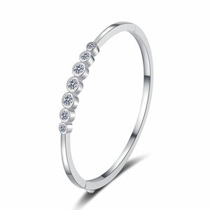 StarGems® Minimalism 2.5cttw Moissanite 925 Sterling Silver Platinum Plated Bangle Bracelet For Women BX001