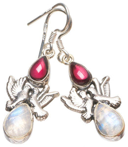 StarGems  Natural Rainbow Moonstone and Amethyst Pigeon Unique Pigeon Shape 925 Sterling Silver Earrings 1 1/2" T4773