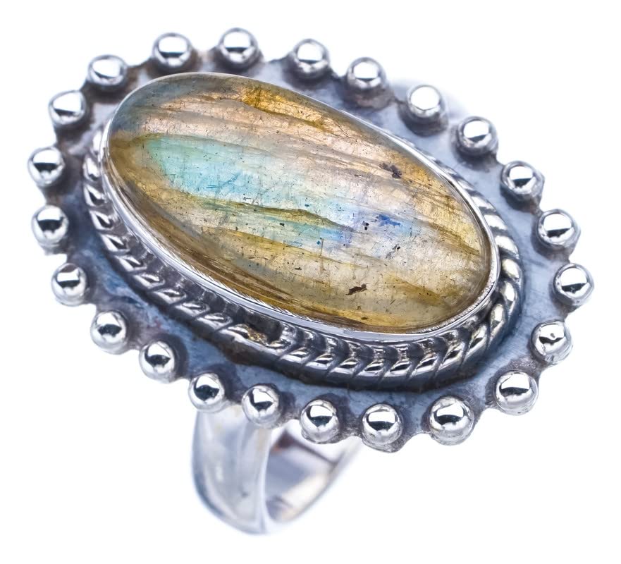 StarGems  Natural Labradorite Handmade 925 Sterling Silver Ring 7 F2634