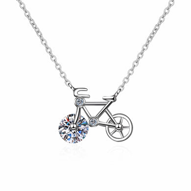StarGems® Bicycle 1ct Moissanite 925 Silver Platinum Plated Necklace 40+5cm NX058