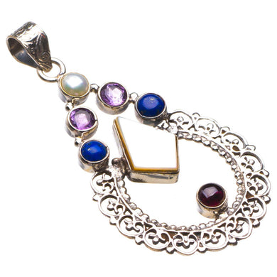 StarGems® Natural Mother Pearl,Lapis Lazuli And Amethyst Handmade 925 Sterling Silver Pendant 2.25