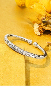 StarGems  Opening Auspicious Clouds Handmade 999 Sterling Silver Bangle Cuff Bracelet For Women Cb0068