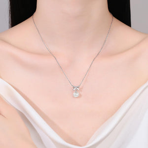 StarGems® 8mm River Pearl Bowknot 0.05cttw Moissanite 925 Silver Platinum Plated Necklace 40+5cm NX085