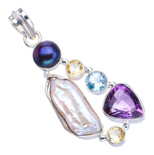 StarGems  Natural Biwa Pearl,Blue Topaz,Citrine,Amethyst and River Pearl 925Sterling Silver Pendant 2" S0237