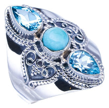 StarGems  Natural Larimar Blue Topaz Handmade 925 Sterling Silver Ring 10 F2789