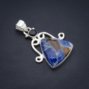 StarGems® Natural Sodalite Black OnyxHandmade 925 Sterling Silver Pendant 1.5" F3607