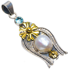 StarGems  Natural Two Tones Biwa Pearl and Blue Topaz Handmade Unique 925 Sterling Silver Pendant 2" B3968