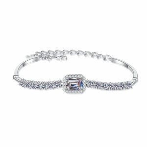 StarGems® Emerald Cut 2.4cttw Moissanite 925 Sterling Silver Platinum Plated Adjustable Bracelet For Women BX020