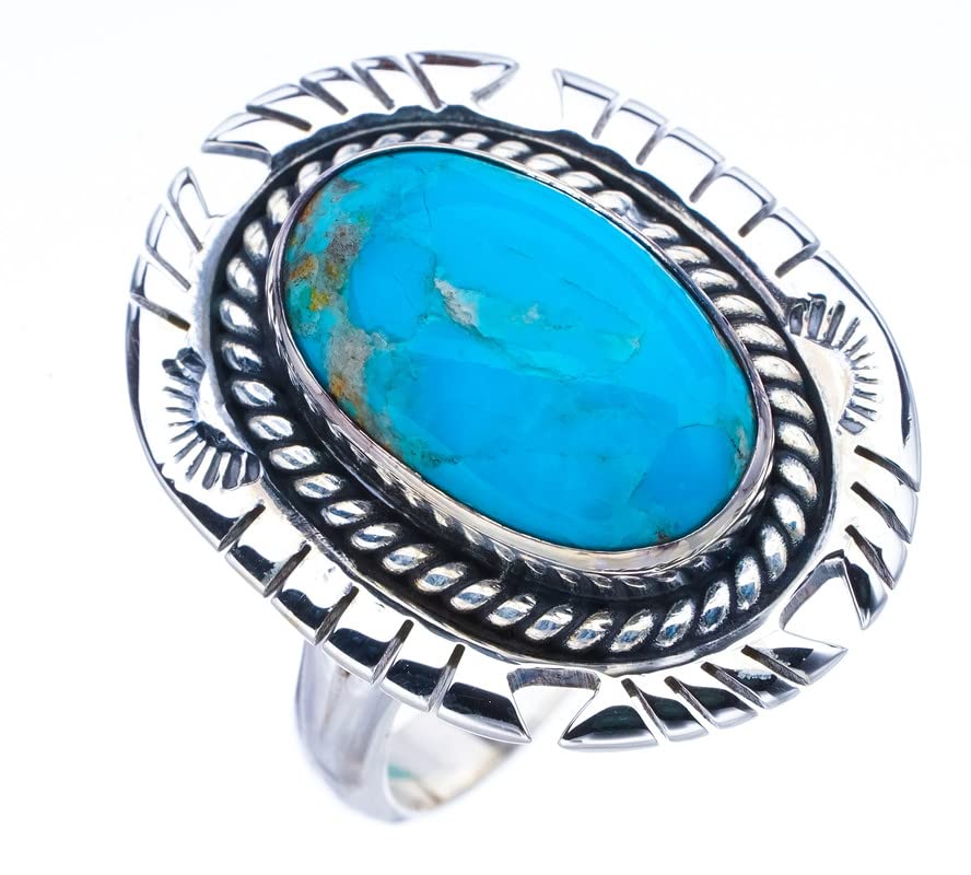 StarGems  Natural Turquoise Pigeon Wings Handmade 925 Sterling Silver Ring 9 F0485