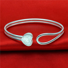StarGems  Opening Rose&heart Handmade 999 Sterling Silver Bangle Cuff Bracelet For Women Cb0105