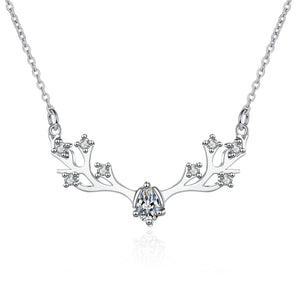 StarGems® Elk Antlers 0.35cttw Moissanite 925 Silver Platinum Plated Necklace 40+5cm NX019