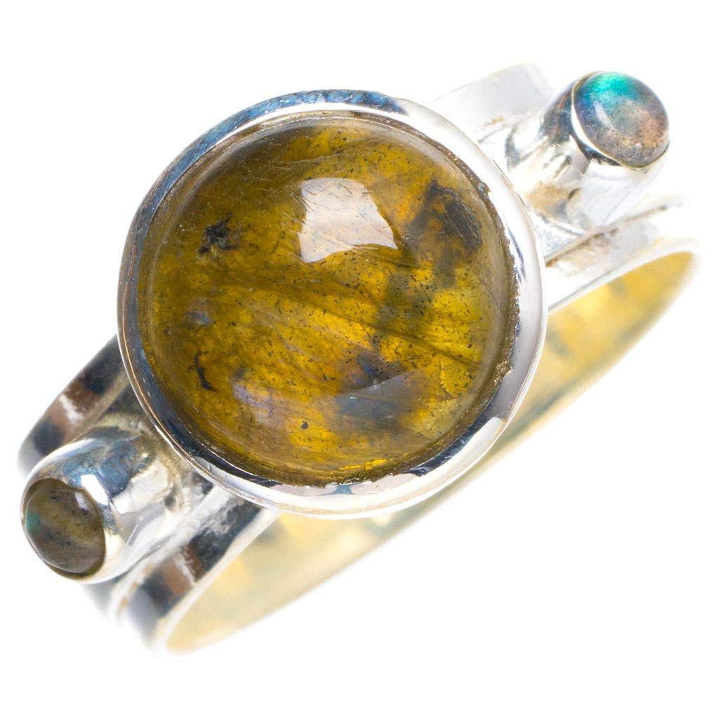 StarGems® Natural Blue Fire Labradorite Handmade Unique 925 Sterling Silver Ring 7.75 Y4529