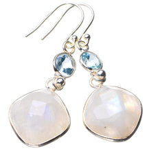 StarGems® Natural Rainbow Moonstone And Blue Topaz Handmade 925 Sterling Silver Earrings 1.75" D7701