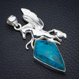 StarGems  Natural Indonesian Plume Agate Horse Handmade 925 Sterling Silver Pendant 2" F4338