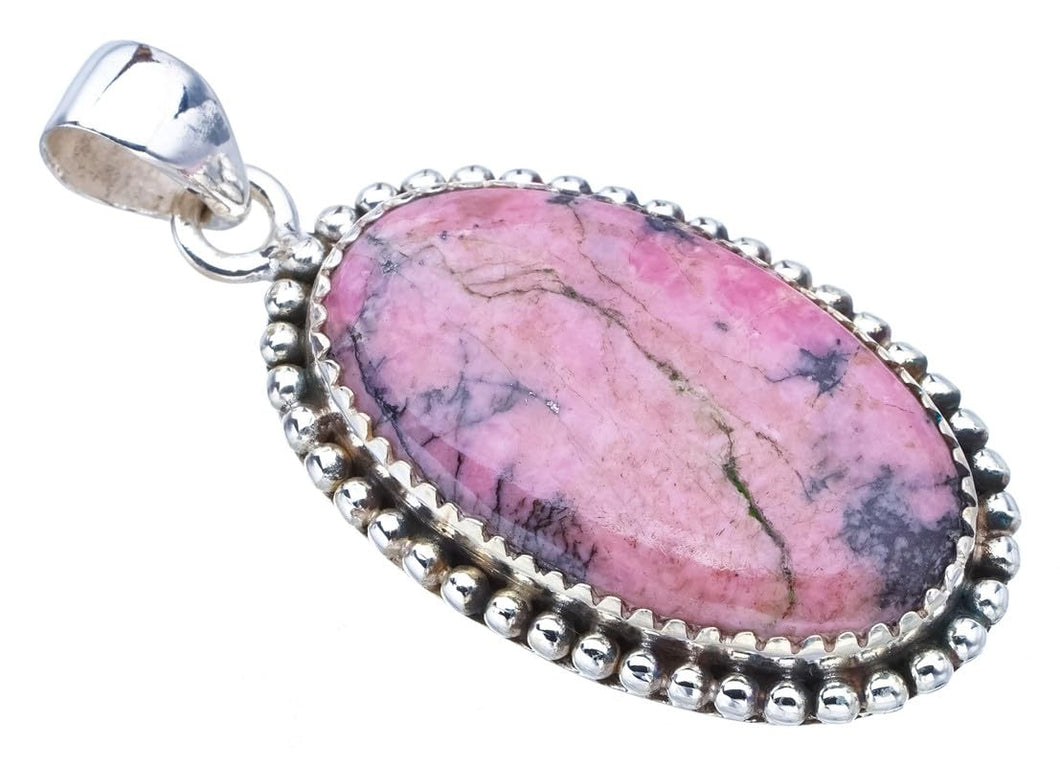 StarGems  Natural Rhodonite Handmade 925 Sterling Silver Pendant 1.75