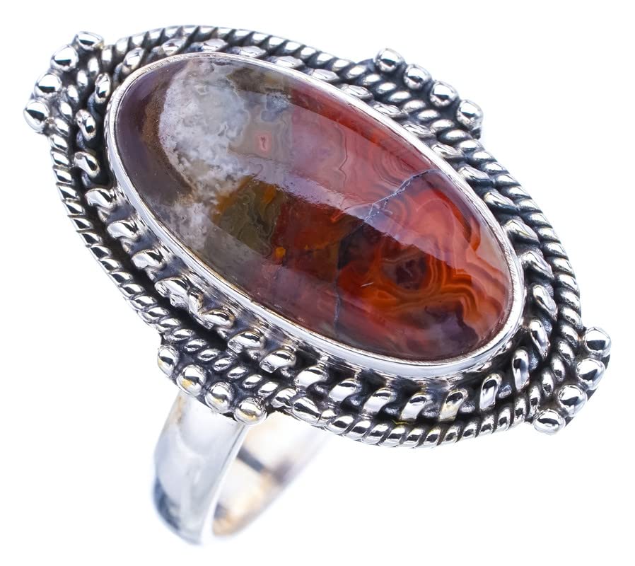 StarGems  Natural Crazy Lace Agate Handmade 925 Sterling Silver Ring 8.75 F0982