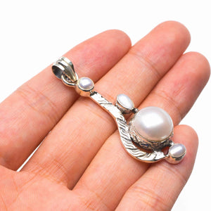 StarGems  Natural River Pearl Handmade 925 Sterling Silver Pendant 2" D5794