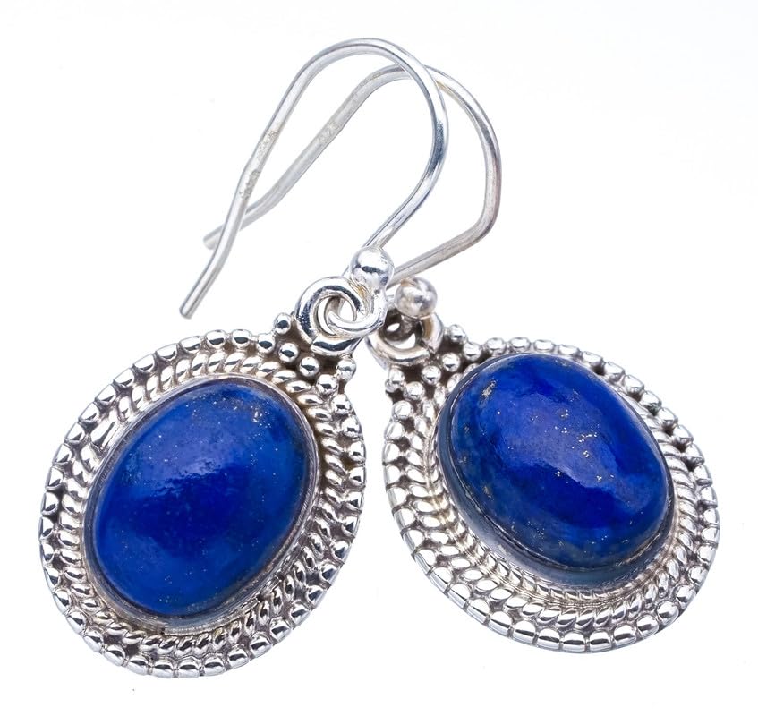 StarGems  Natural Lapis Lazuli Handmade 925 Sterling Silver Earrings 1.25