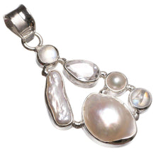 StarGems  Natural River Pearl,Biwa Pearl,White Topaz and Moonstone 925 Silver Pendant 1 3/4" T0530