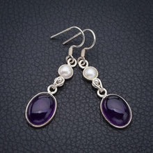 StarGems  Natural Amethyst River PearlHandmade 925 Sterling Silver Earrings 1.75" F6454