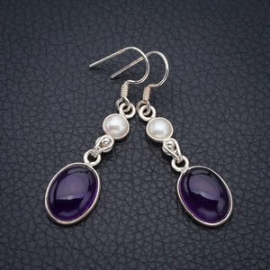 StarGems  Natural Amethyst River PearlHandmade 925 Sterling Silver Earrings 1.75" F6454