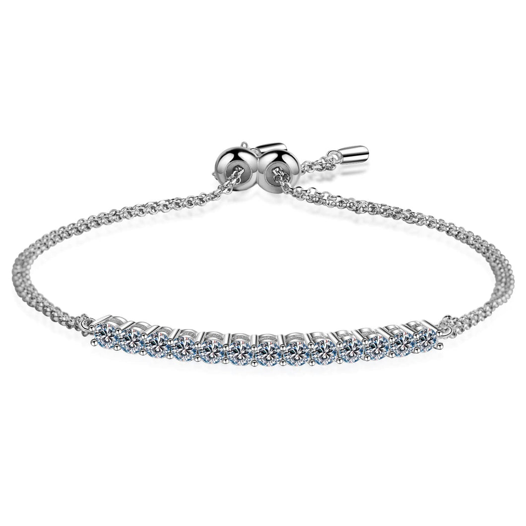 StarGems  Minimalism 1.3cttw Moissanite 925 Sterling Silver Platinum Plated Adjustable Bracelet For Women 16+5cm  BX032